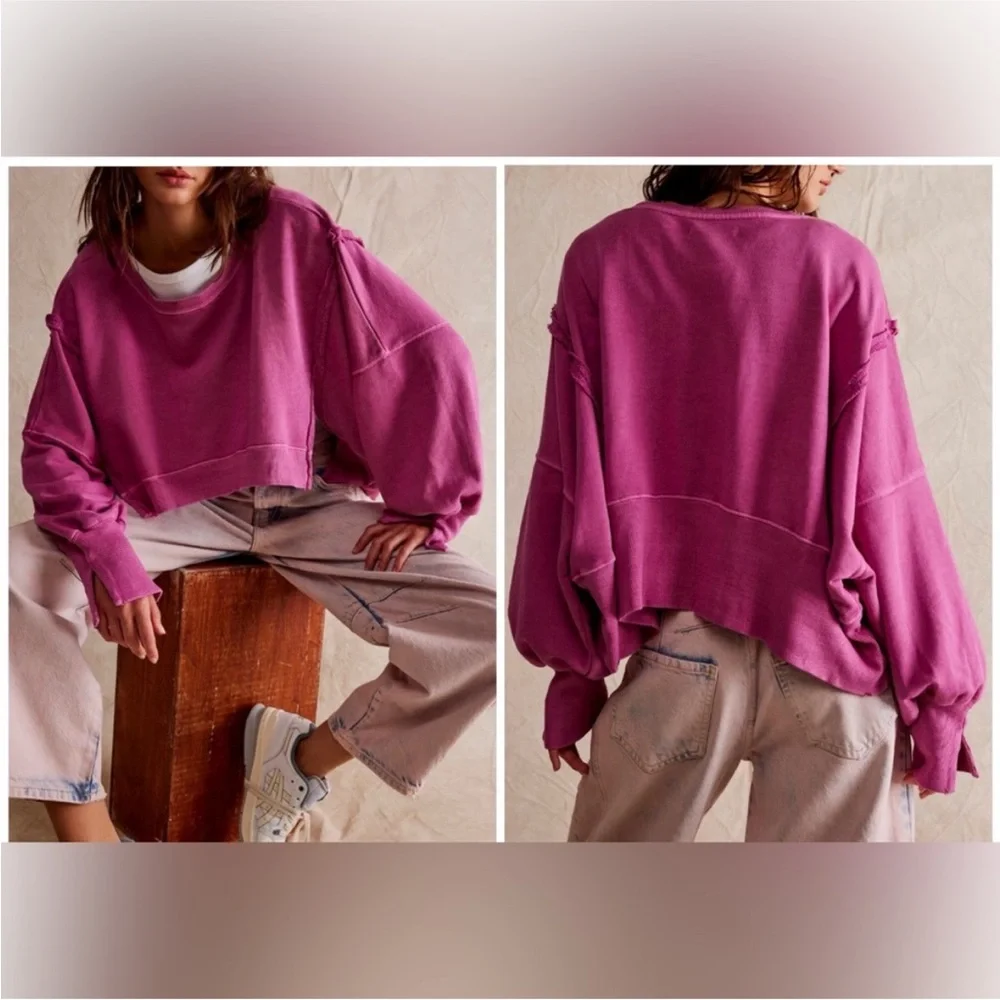 NWOT Free People We The Free Camden Cropped Sweatshirt - island flower - XS *IR*